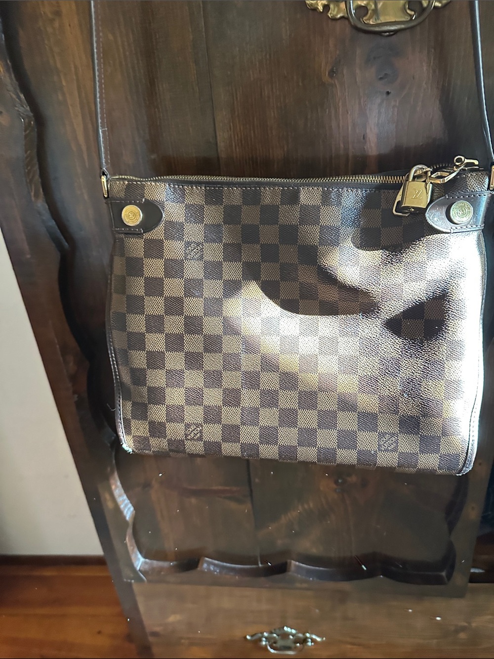 Louis Vuitton Brown Damier Crossbody with Gold Hardware